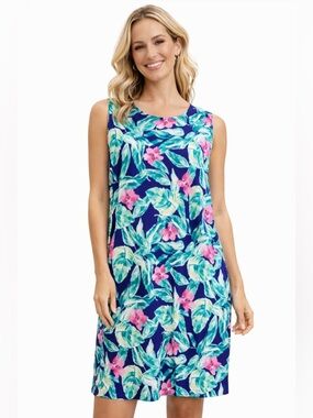 Tropical Shift Dress Resort Sleeveless Stretch Pappagallo Pink Green Blue 2XL